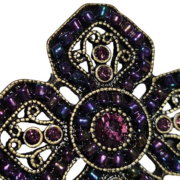 Vintage Premier Designs Purple Rhinestone Floral Medallion Pendant Art Deco - Picture 3 of 6